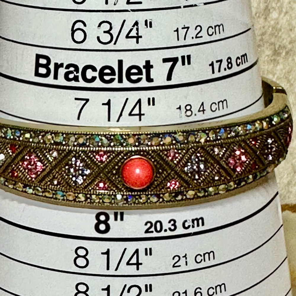 Heidi Daus Art Deco Style Crystals & Orange Stone Hinged Bracelet 7.5” #19L - Picture 8 of 9